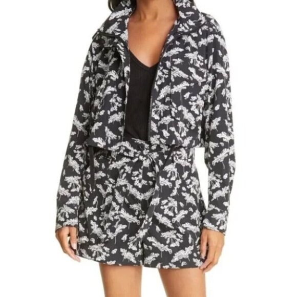 NWT Rag and Bone Black and White Leaf Print Cropped Field Windbreaker - Picture 1 of 10